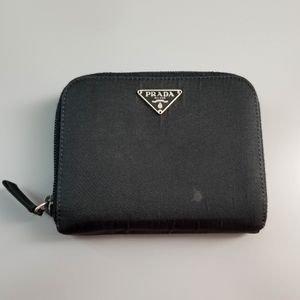 PRADA Black Nylon Double/ Zippy Compact Wallet